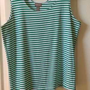 Chico’s Green & White Micro Fiiber Top (Size 3)